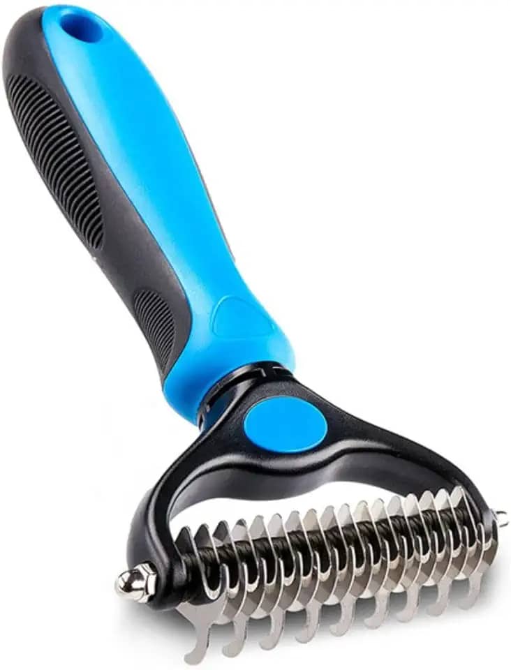 Desembolador Pente Escova Removedor de Pêlos Longos Duplo para Pet Cachorro e Gato (Azul)