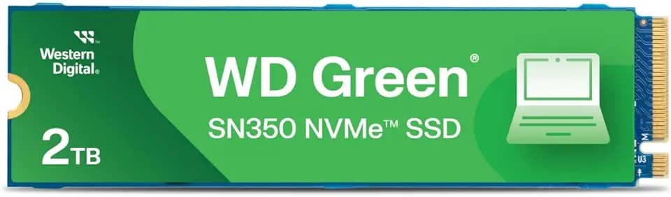 SSD WD Green SN350 2TB NVMe M.2 2280 (Leitura até 3200MB/s e Gravação até 2500MB/s)