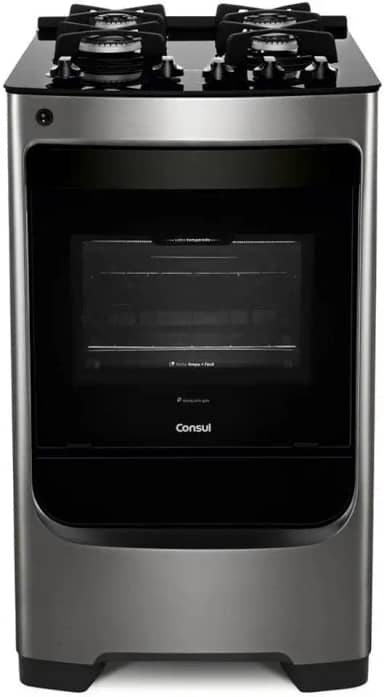 Fogão Consul 4 bocas cor Inox com mesa de vidro e grade de ferro fundido - CFO4VAR BIVOLT