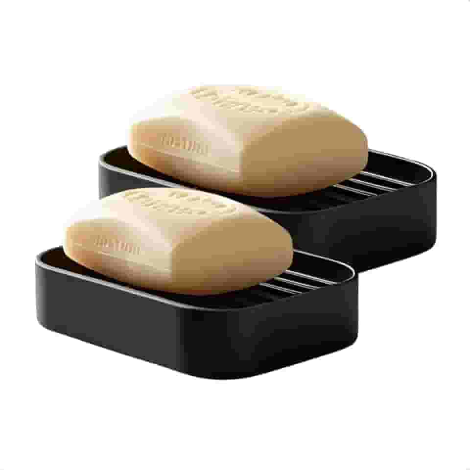 Kit 2 Saboneteiras Modernas Porta Sabonete Barra Drenagem Escorredor Banheiro Pia Lavabo Cozinha (2 Preto N3)