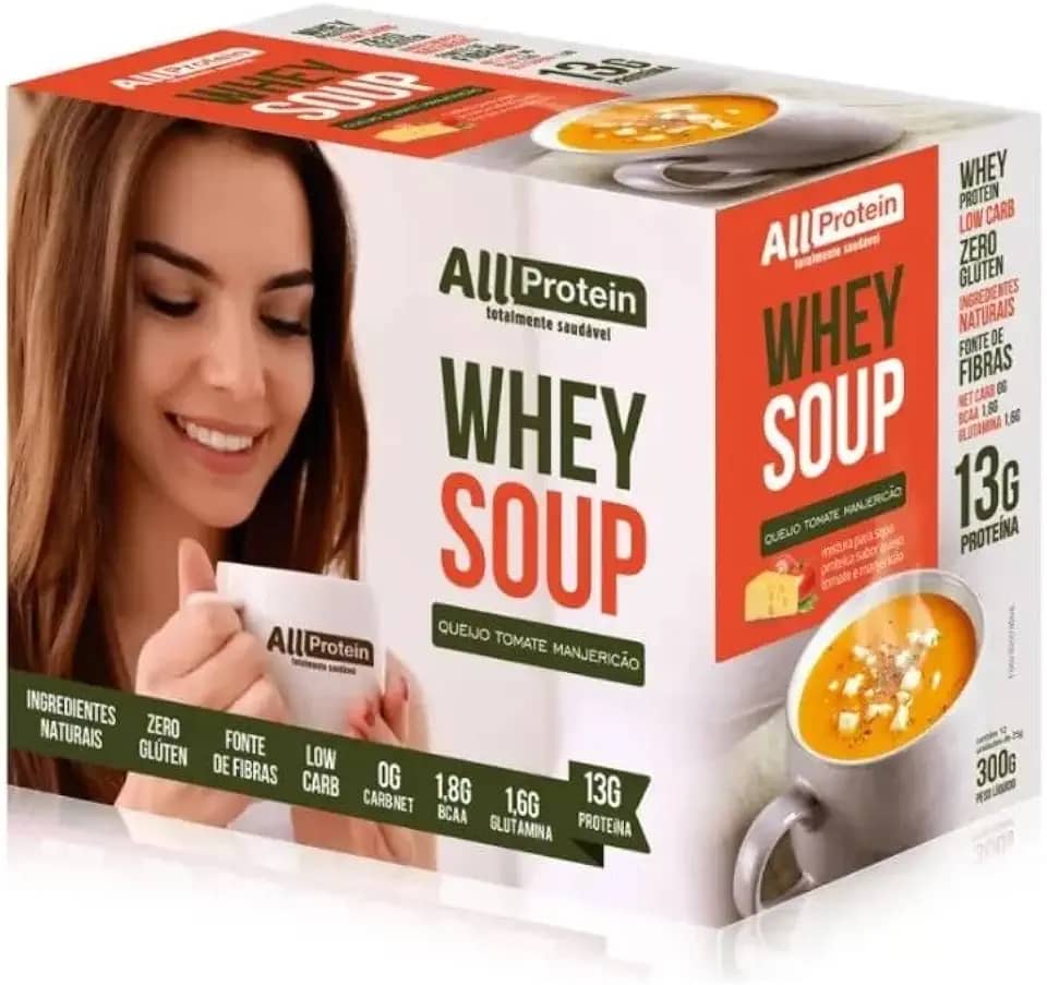 Caixa de Whey Soup (Sopa) 12 unidades de 25g - All Protein (Queijo, Tomate e Manjericão)