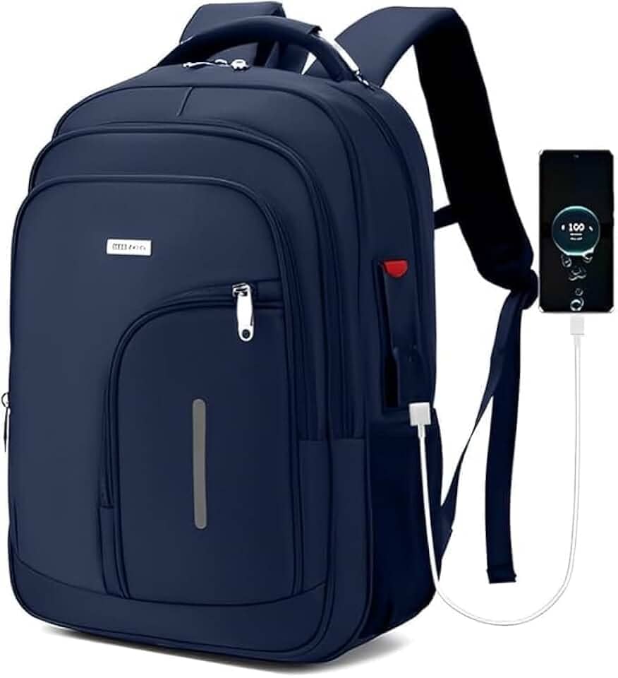Mochila Masculina Reforçada Executiva Grande Mochila para Notebook Trabalho Viagem Escola com Cabo de Aço Impermeável Antifurto com Saídas USB/Fone de Ouvido Unissex