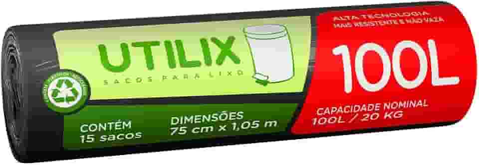 Utilix 100L Preto, Rolo com 15 Sacos para Lixo Dover-Roll