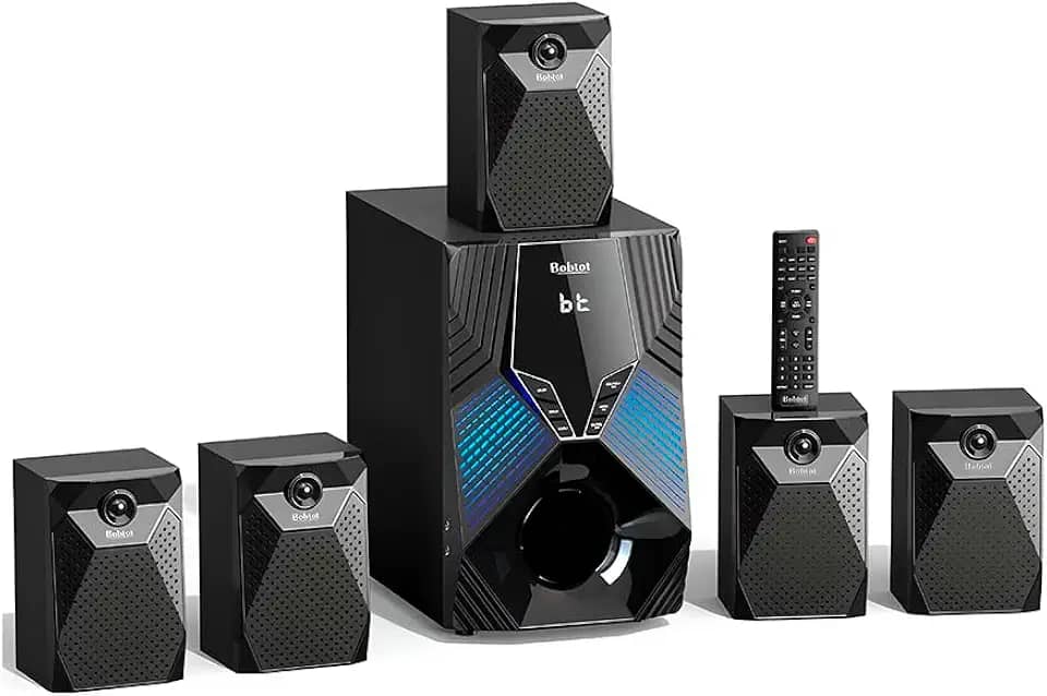 Sistema de Home Theater Bobtot B79 5.1 Canais com Subwoofer de 8 Polegadas, 1000W de Potência, Bluetooth 5.3, Entradas HDMI ARC, Óptica, USB e Função Karaokê, Som Surround para Smart TV e Games
