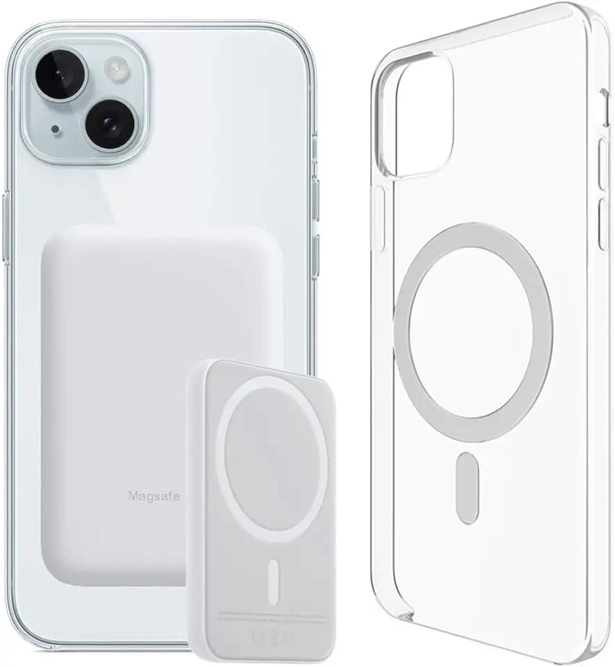Carregador Portátil + Capa Magnética por Indução Compatível com Magsafe para iPhone 15, 15 Pro Max e 15 Plus (iPhone 15)