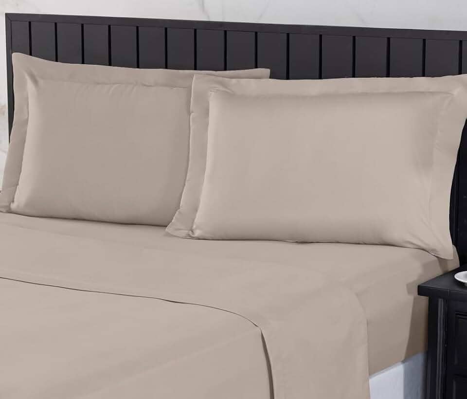 Jogo de Cama Casal 400 Fios Percal 04 Peças Com Lençol de Cima e Aba Americana, Antiácaro, Anti-pilling com Toque Macio - Bege, Casal