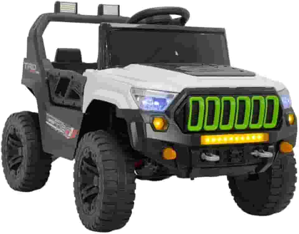 Bang Toys - Jipe Elétrico Infantil Titan XR 12V - com Portas que Abrem, Luzes de LED, Sons, Entrada USB/MP3, Controle Remoto - Suporta até 30kg - Cor Branco