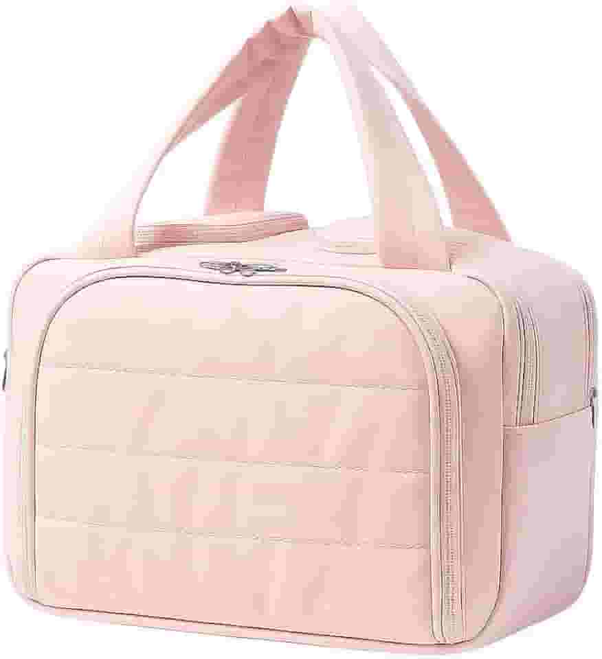 Necessaire Bolsa de Maquiagem Feminina Grande, bolso Impermeável com Múltiplos Compartimentos, Ideal para Viagens (Rosa)