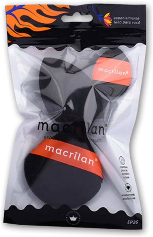 Esponja Maquiagem Kit 3 - Aveludada Acabamento Flawless para Base, Pó e Corretivo - Macrilan EP26 Preta