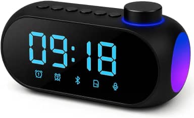 Rádio Relógio Digital Despertador, Caixa de som Bluetooth, alarme, rádio FM, microfone, portátil, 5W, bateria 1200mAh, SD card, LED (Preto)