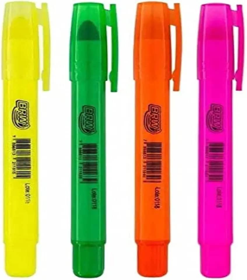 Caneta Marca Texto Fluorescente Gel 4 Cores, BRW