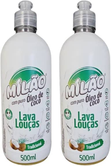 Detergente Lava Louças Coco 1L Milão Vegano Hipoalergênico para Peles Sensíveis(2x500ml)