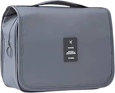 Bolsa Necessaire Maquiagem Cosméticos Feminina Viagem Com Divisória e Cabide para Pendurar Organizador de Maquiagem Muito Espaço para Maquiagem Shampoo Perfumes Higiene Pessoal (Cinza)