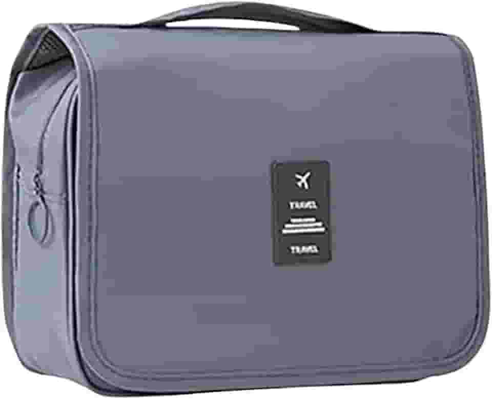 Bolsa Necessaire Maquiagem Cosméticos Feminina Viagem Com Divisória e Cabide para Pendurar Organizador de Maquiagem Muito Espaço para Maquiagem Shampoo Perfumes Higiene Pessoal (Cinza)