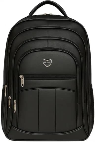 Mochila Executiva em Couro Sintético Multi Compartimentos Preta