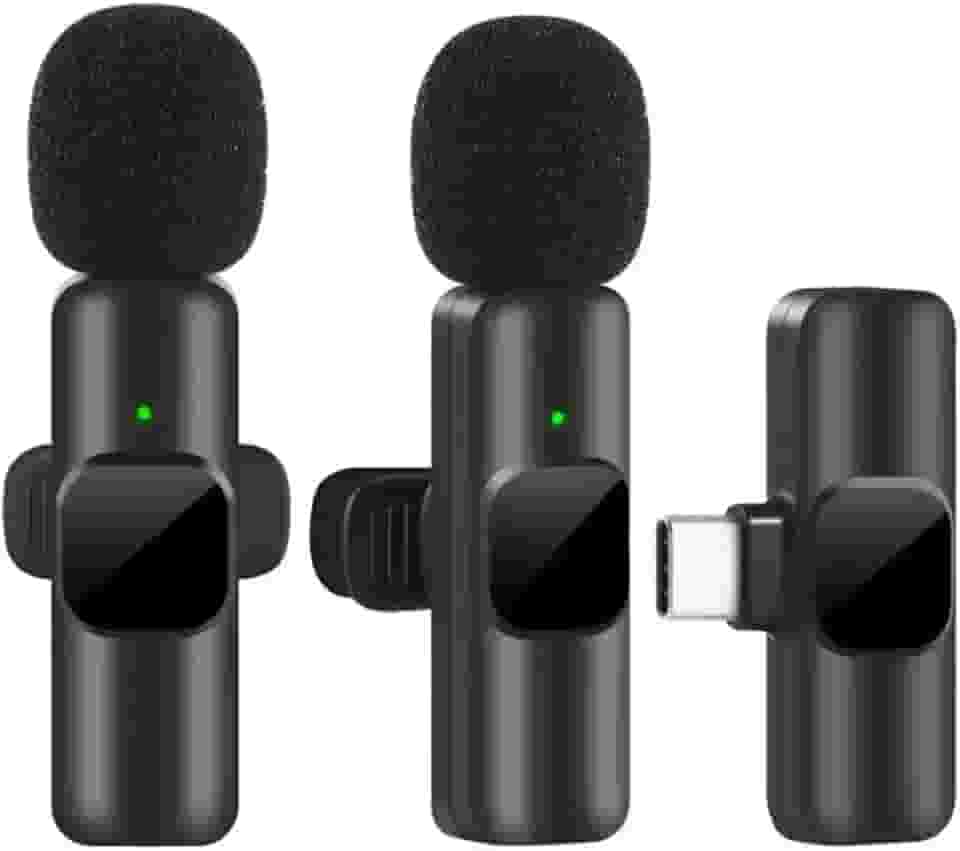 Microfone de Lapela Sem Fio USB- Tipo C Plug & Play para Celular Android e iPhone – Redução de Ruído, Som Profissional, Ideal para Vídeos, Podcast, Lives, Entrevistas e YouTube