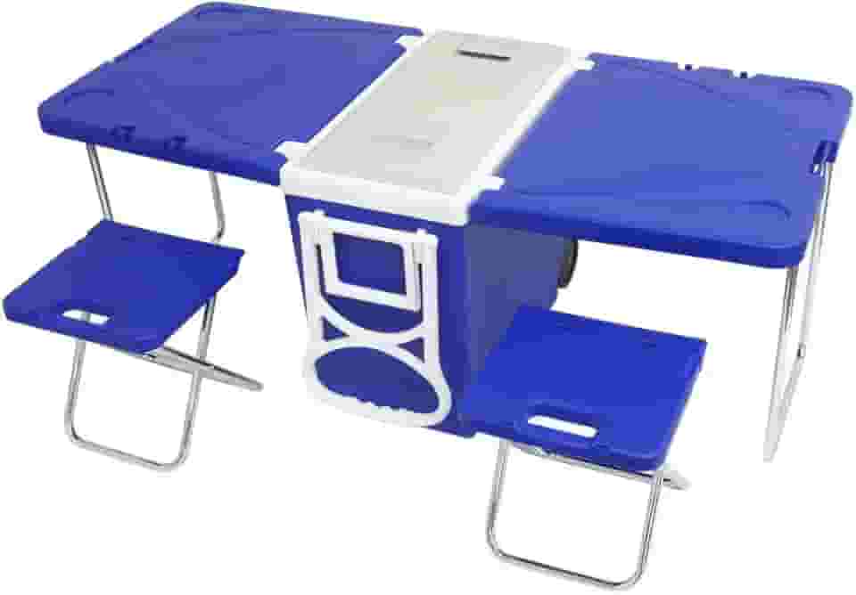 Caixa Termica Cooler Multifuncional 32 Litros 5 em 1 Com Mesa Cadeira Rodinhas Praia Camping