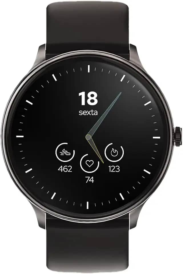 WB Watch Smartwatch 46mm Redondo, tela 1,39", ultra leve, fitness tracker, com monitoramento e temperatura corporal, análise de sono e Watchfaces Preto