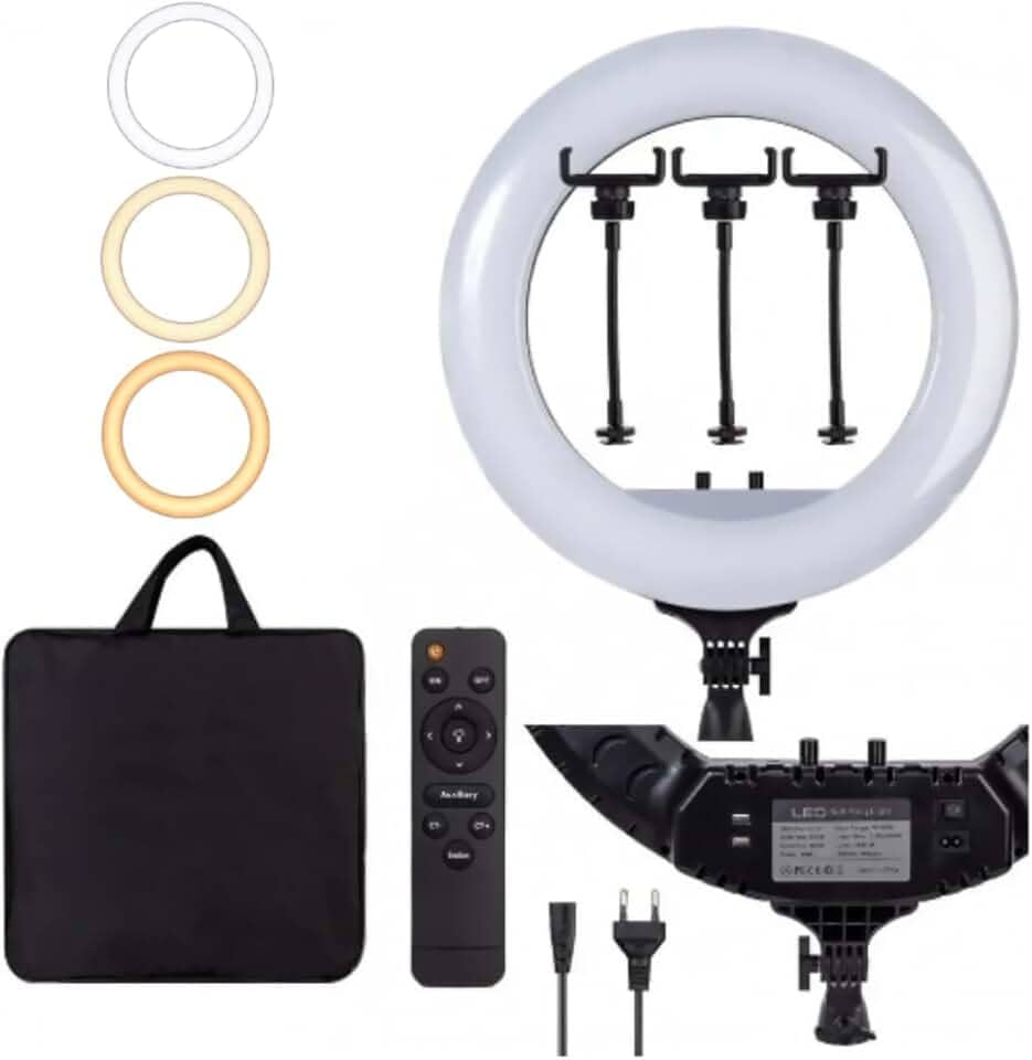 TUDOPRAFOTO - Ring Light LED Bicolor Iluminador 54cm com 3 Suporte para Celular - RL-21