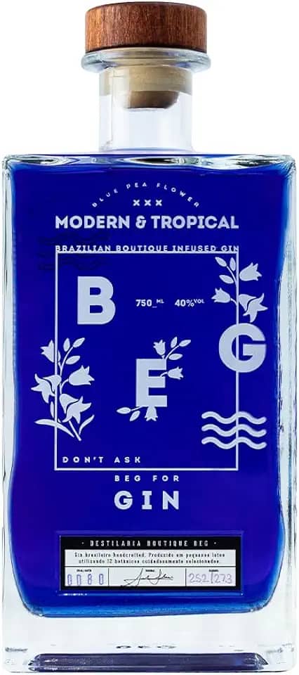 BEG - Modern & Tropical Gin 750ml – Gin Infusionado por 24h - Azul Vibrante que Transforma em Rosa - Notas Florais Delicadas - Mais Doce e Menos Amargo - Artesanal e Naturalmente Saborizado