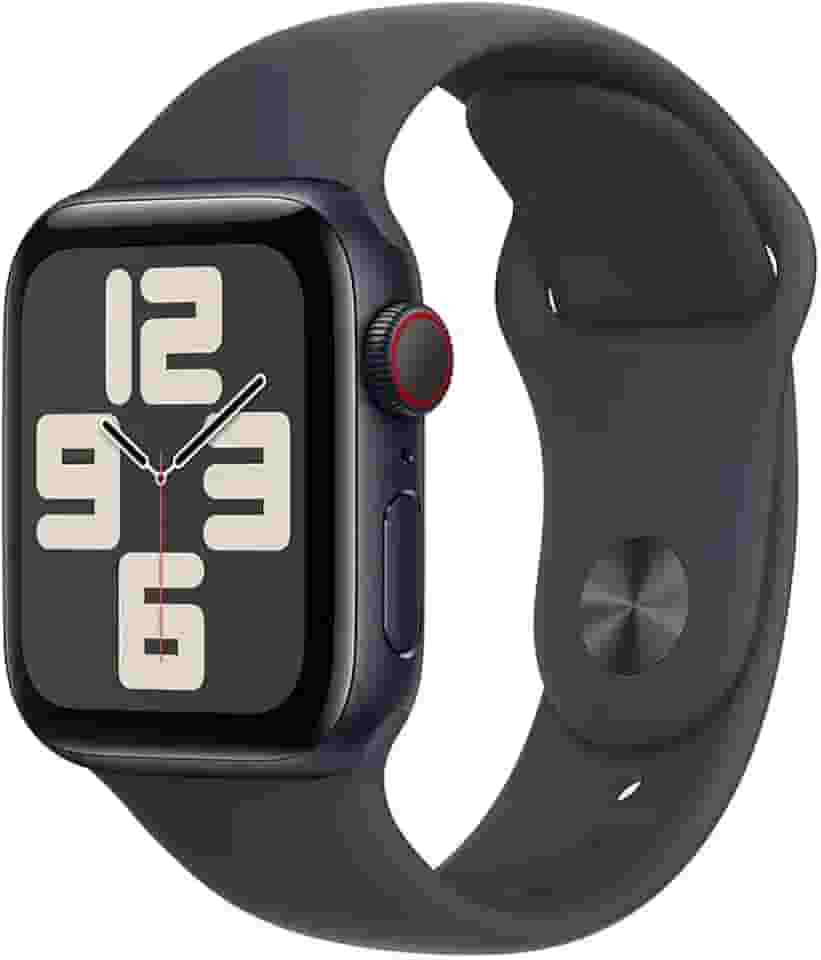 Apple Watch SE GPS + Cellular • Caixa meia-noite de alumínio – 40 mm • Pulseira esportiva meia-noite – P/M