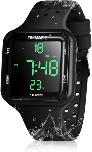 Relógio Esportivo à Prova d'água 10 Atmosferas para Natação e Mergulho, com Pulseira de Silicone, Despertador, Cronômetro, Contagem Regressiva, Calendário, Formato de 12/24 Horas Selecionável