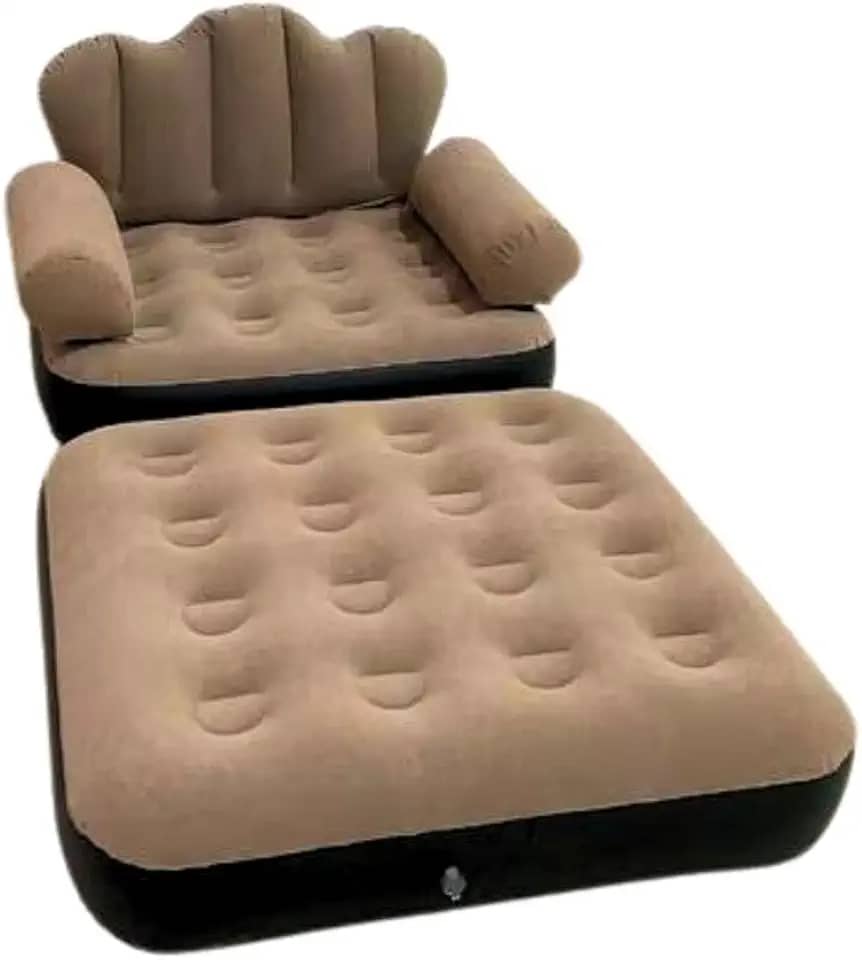 Poltrona e Sofá Cama Inflável 2 em 1, Reclinável com Apoio de Braços, Cinza e Preto