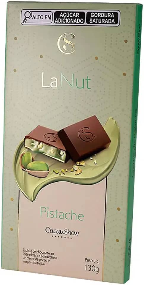 Tablete De Pistache Cacau Show Barra Lanut 130g Recheada