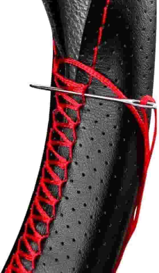 Capa Volante Couro Costurada Carro Fácil Aplicação Universal (Preto/Vermelho)