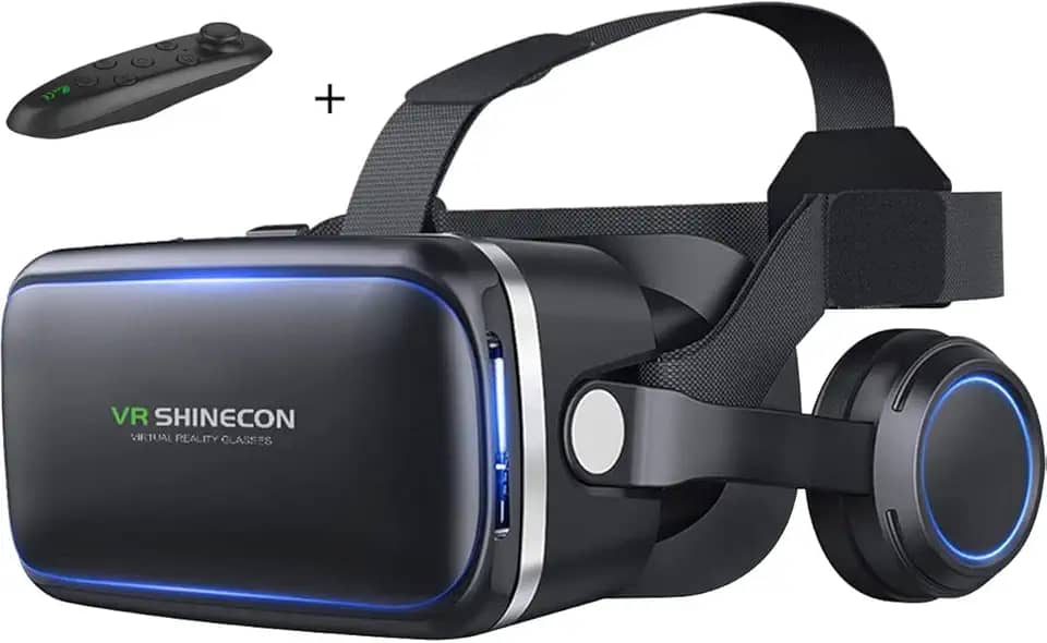 Thecoopidea Headset VR Compatível com Smartphone (3,4"-6,3") - Óculos de Realidade Virtual com Fone de Ouvido e Controlador para Jogos e Filmes - Azul