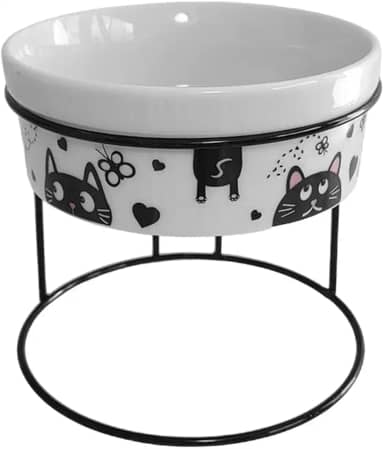 Comedouro Elevado Com Pote de Porcelana 300ml Gato Coração