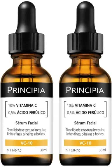 PRINCIPIA, Kit Duplo Sérum Vitamina C 10% + Ácido Ferúlico VC-10 - Antioxidante com 30ml
