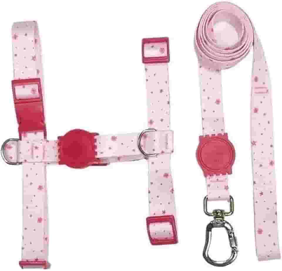 Coleira Peitoral H Anti - puxão para cachorro com Guia e trava de segurança(Rosa BB Estrelinha,P)