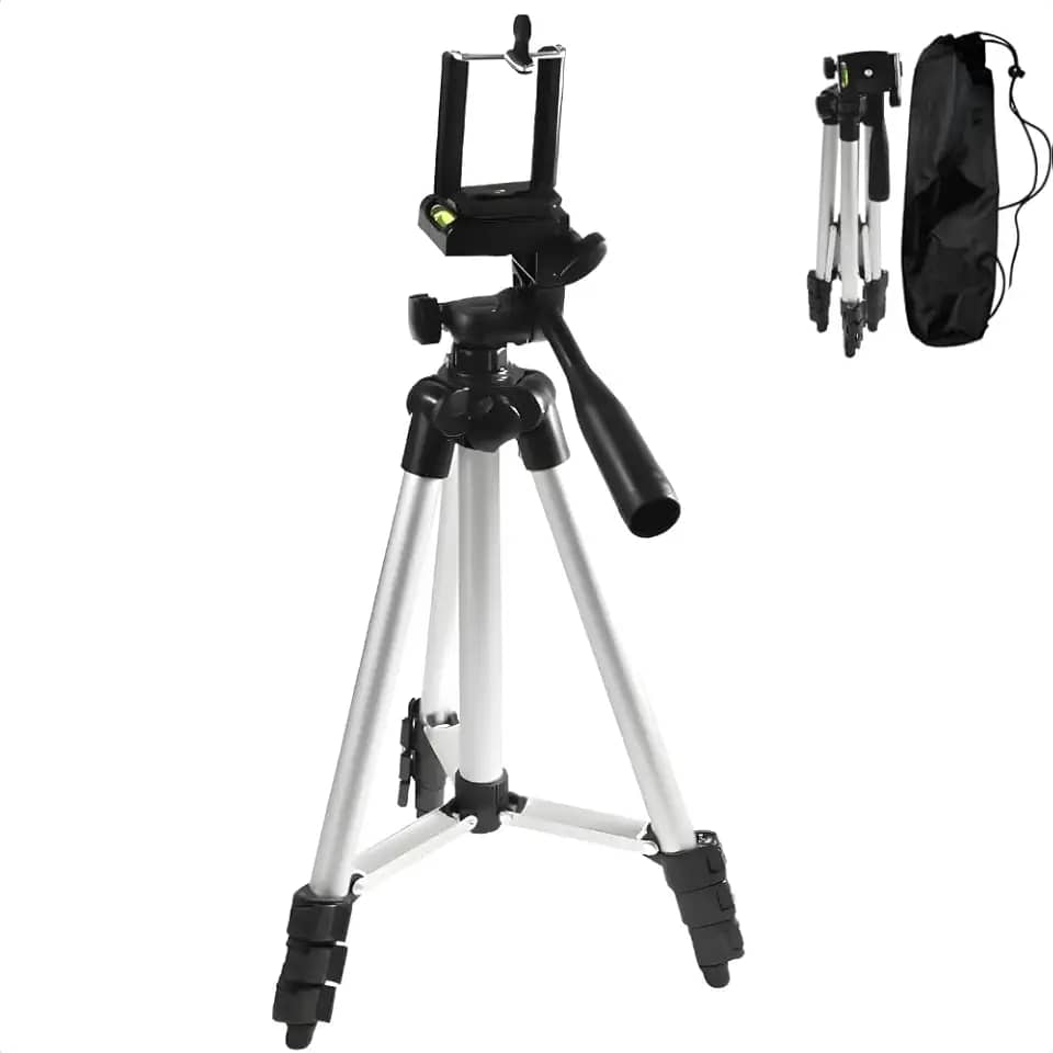 Tripé Profissional Para Câmera E Celular 1,3M Tripod Universal Com Suporte Ajustável Bolsa De Transporte E Regulagem de Altura Pedestal Para Fotos E Vídeos 9 Meses De Garantia