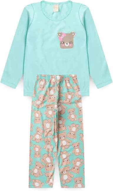 Pijama Longo Infantil Menina Blusa e Calça Ursinha Carinhosa