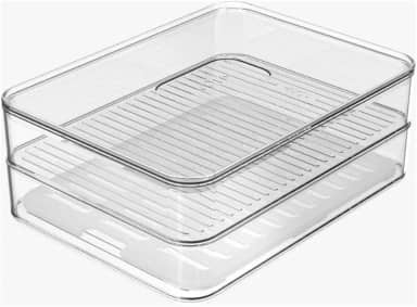 'Kit Organizadores Porta Frios Duplo Ou Com Divisória e Tela Interna Com Ranhuras Separador De Alimentos Organizador de Geladeira Transparente Tamanho 20X15X7,7 CM' (1)