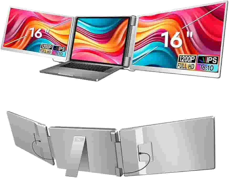 16'' Extensor de Tela para Notebook, 1080P FHD Tela Tripla para Notebook Monitor Portatil, Plug & Play tipo C/HDMI/USB-A, Chrome para laptop de 12 a 18,5 polegadas