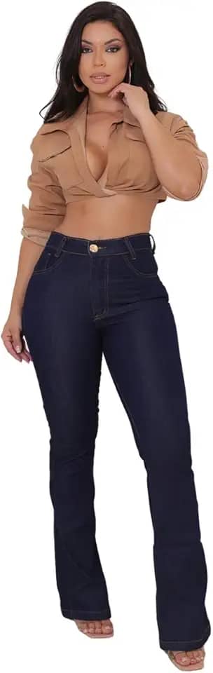 Calça Jeans Feminina Flare Boca De Sino Cintura Alta Levante Bumbum