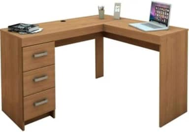 Mesa de Canto para Escritório Fênix 3 gavetas Castanho Politorno