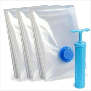 Kit 3 Sacos A Vácuo Para Roupas, Edredons, Cobertores E Casacos GG (70x100cm) + Bomba Inclusa — Reduz Volume Em Até 80%, Protege Contra Mofo, Poeira Garante Mais Espaço No Armário E Na Mala De Viagem