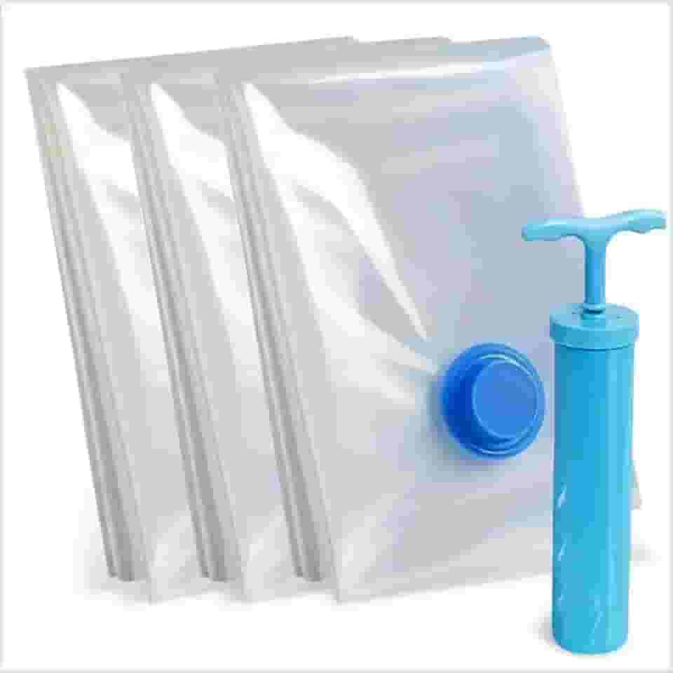 Kit 3 Sacos A Vácuo Para Roupas, Edredons, Cobertores E Casacos GG (70x100cm) + Bomba Inclusa — Reduz Volume Em Até 80%, Protege Contra Mofo, Poeira Garante Mais Espaço No Armário E Na Mala De Viagem