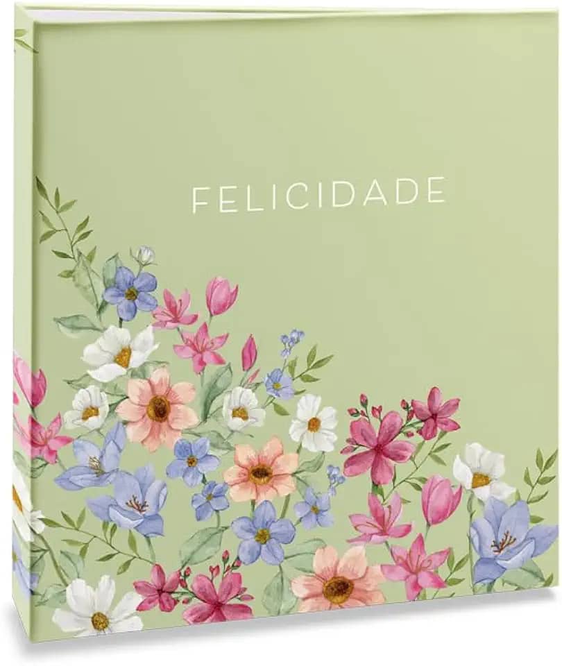 Álbum de fotos Ical, encadernação tradicional, para 120 fotos 10x15cm - envelope plástico transparente - linha Floral - modelo floral suave - felicidade - 327