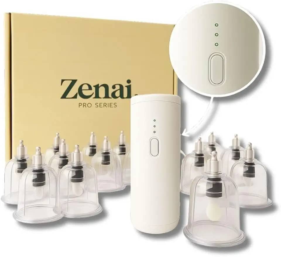 Zenai - Kit 12 Ventosas Octogonais com Bomba Automática | Recarregável e Reutilizável | Ideal para Clínicas, Massoterapeutas e Esteticistas