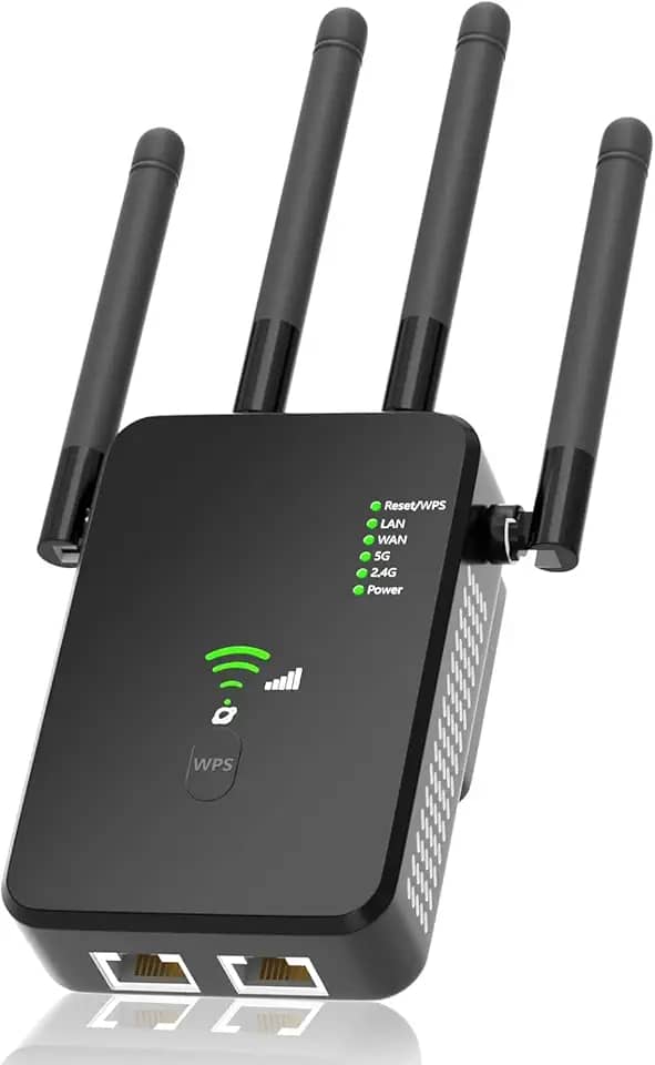 Extensor WiFi, banda dupla de 1200 Mpa 2,4G/5G, 4 antenas, 2 portas LAN, adequado para uso em escritório e casa, fácil de configurar