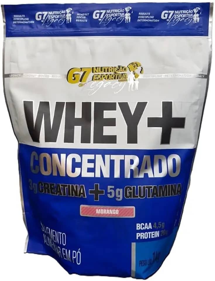 WHEY CONCENTRADO + 3g CREATINA + 5g GLUTAMINA - REFIL 1KG - SABOR MILKSHAKE MORANGO - G7 NUTRIÇÃO ESPORTIVA LEGACY