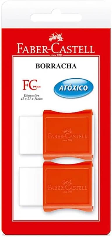 Borracha Branca Pequena com Capa Plástica, Faber-Castell, FC Max, SM/107024, 2 Unidades