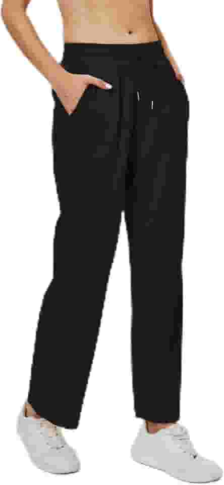 Calça de moletom feminina de cintura alta para ioga, folgada, casual, com bolsos, cordão, calça jogger