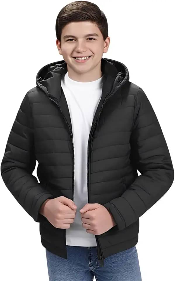 Jaqueta Puffer Bobojaco Juvenil Adolescente Corta Vento Acolchoada Impermeável Bolsos Capuz Removível
