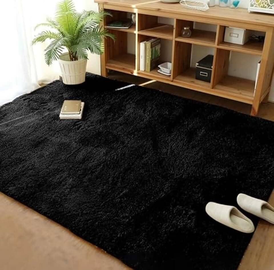 Tapete Sala, Quarto Peludo Felpudo Macio e Luxuoso 2,00m x 1,50m (Preto)