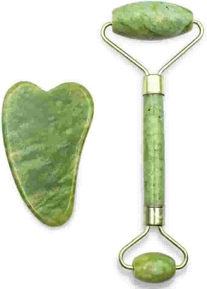 Rolo Pedra de Jade Massageador + Placa Gua Sha Anti Estresse